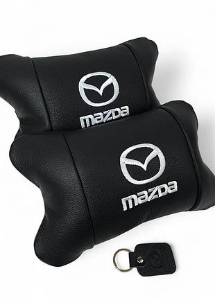 Набор кожаных подушек mazda с вышивкой логотипа + подарок - кожаный брелок