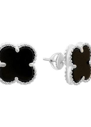 Серебряные серьги ortex с натуральным ониксом (60002005)