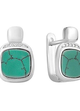 Серебряные серьги ortex с бирюзой, фианитами (2160274)