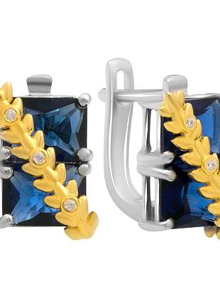 Серебряные серьги ortex с сапфиром nano 4.37ct, фианитами (2195184)