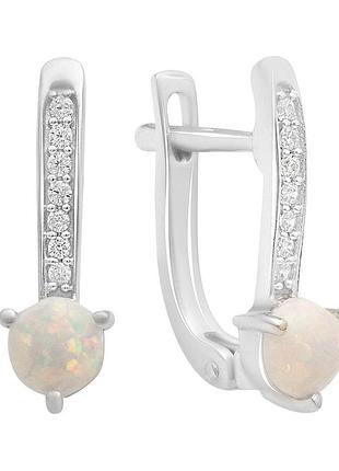 Серебряные серьги ortex с опалом 0.661ct, фианитами (2195696)