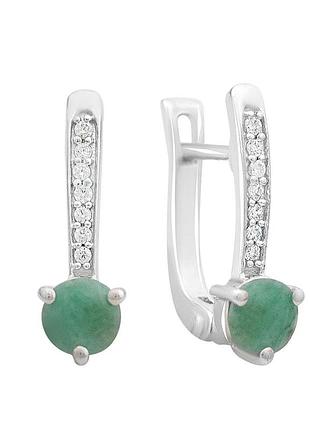 Серебряные серьги ortex с натуральным изумрудом 1.192ct, фианитами (2162315)