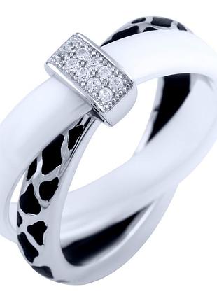 Серебряное кольцо ortex с керамикой, емаллю, вес изделия 5,15 гр (1885871) 19 размер 4.78, 18