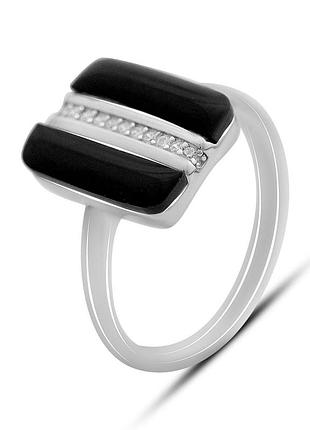 Серебряное кольцо ortex с натуральным ониксом, вес изделия 2,91 гр (60002123) 18 размер