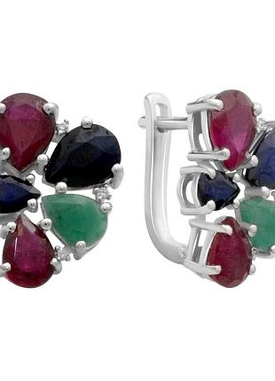 Серебряные серьги ortex с натуральным сапфиром 4.05ct, изумрудом, рубином (2182412)