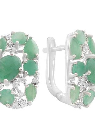 Серебряные серьги ortex с натуральным изумрудом, фианитами (2181088)