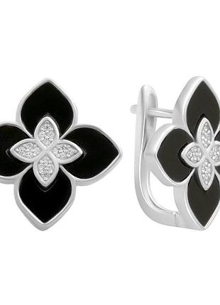 Серебряные серьги ortex с натуральным ониксом, фианитами (60002138)