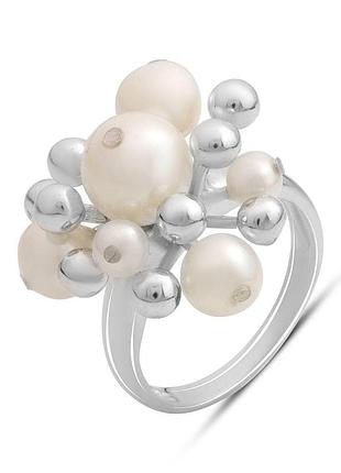 Серебряное кольцо ortex с натуральным жемчугом, вес изделия 8,77 гр (2183648) 18.5 размер