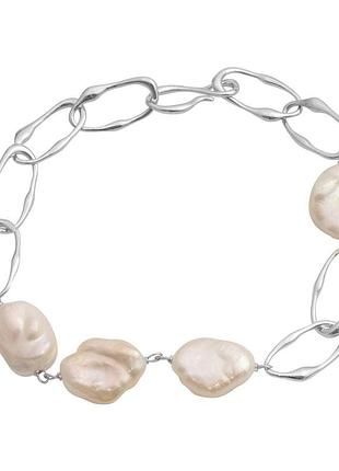 Срібний браслет ortex з натуральними перлами барочним, вага виробу 10,41 г (2185017) 1720 розмір