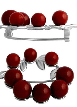 Серебряная брошка ortex с кораллом (2136330)