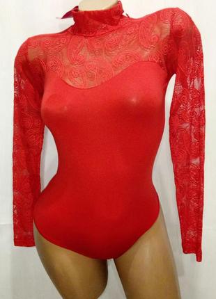 Комбідрес боді жіночий бавовна з мереживом червоний р s, l