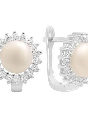 Серебряные серьги ortex с натуральным жемчугом (2197980)