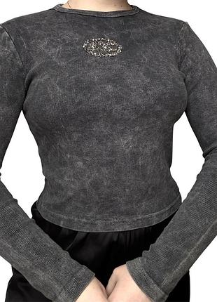 Жіночий лонгслів рубчик у стилі тай-дай з логотипом