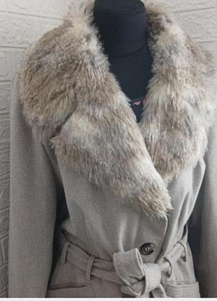 Женское пальто бежево серое большого размера 3201 30