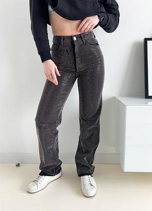 Штани джинси зі стразами zara the embellished mid rise straight