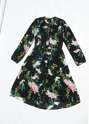 Красивое чёрное миди платье цветочный принт на резинке only