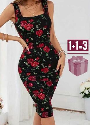 🥰 обтисла сукня в троянди shein l