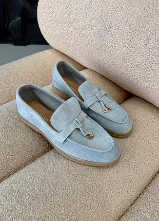 Замшевые голубые лоферы
