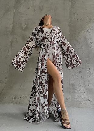 Кімоно накидка в пол з тоненького льону