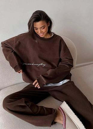 🤎жіночий костюм із двонитки петля, шоколадний 🍫, стиль та комфорт для будь-якого дня, розміри 42-48 – мод. 1456🤎