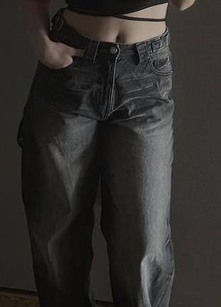 Джинси жіночі baggy графіт/чорні з затяжками на талії