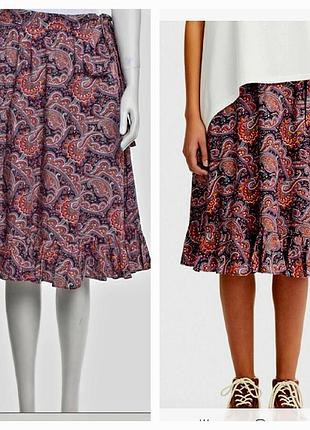 Оригинальная вискозная юбка бохо, пейсли, рюши  бере anderson uniglo