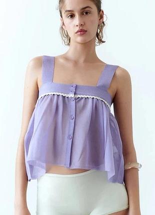 Бузковий укорочений топ zara