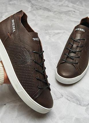 Мужские кожаные кеды дизел кеды перфорация с натуральной козырь