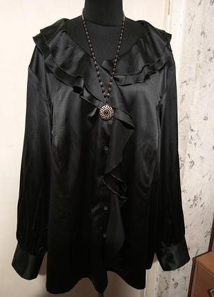Шикарна ошатна сатинова-атласна стрейч блузка з воланами мега батал global g швеція