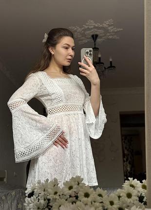 Lullawish жіноча нічна сорочка з розкльошеними рукавами, в'язана з жакардовим квадратним коміром і вставками в богемний трояндовий