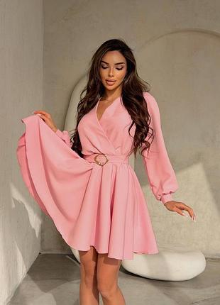 Волшебное короткое платье в нежно розовом цвете ткань креп-костюмка