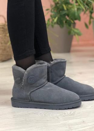 Зимние женские угги ugg mini bailey button grey серые (уггі)