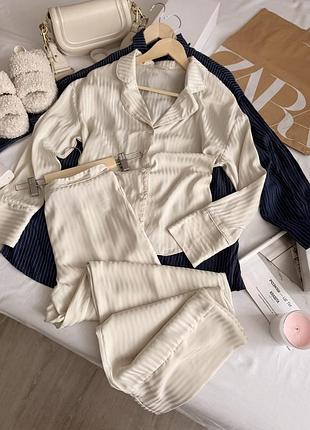 Шелковая пижама бежевая в полоску primark размер s s m m
