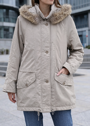 Винтажная демисезонная парка micro-mass с капюшоном и мехом