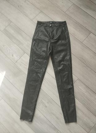 Лосины эко кожа цвет хакки zara