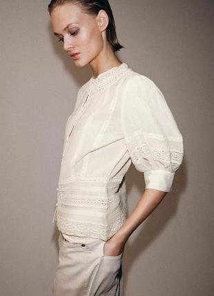 Блуза жіноча бежева мереживна zara new 5