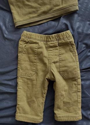 Брюки на флісі дитячі sinsay хакі зелені штани на резинці утеплені 74