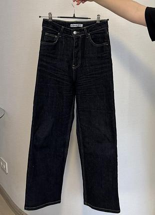 Джинси, темно-сині, wide-leg, висока посадка, розмір s (36)