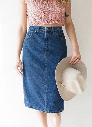 Levis womens vintage denim jean midi skirt blue high waist classic оригінальна, вінтажна, джинсова спідниця