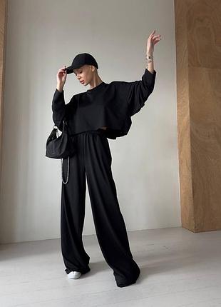 Костюм спортивний чорний сірий укорочений верх