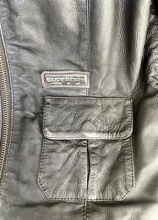 Шкіряна куртка сіро-коричнева superdry 3