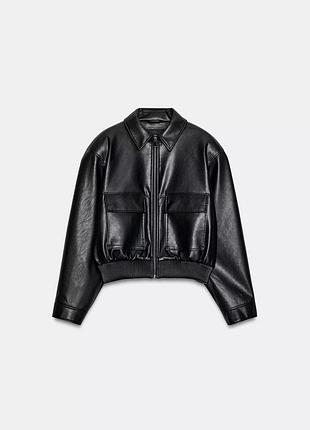 Чорна куртка zara куртка бомбер зі штучної шкіри чорний бомбер з підплічниками коротка куртка вкорочена шкіряна куртка зі шкіри шкіряний бомбер 4