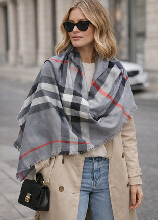 Палантин burberry клетка шерсть шелк большой шарф 145×145 см