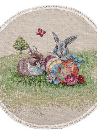 Серветка гобеленова з мереживом round1179m-25d limaso, ø25, кругла, великодній, без люрексу, 75% поліестер, 22% бавовна, 3% акрил,