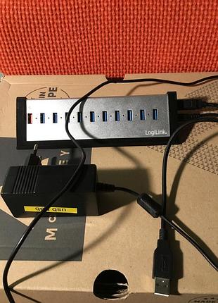 Usb-хаб. logilink на 10 портов. с зарядкой.