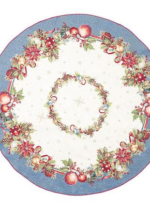 Скатертина гобеленова з мереживом runner1375az-fn limaso, ø90, кругла, новорічний, золотий люрекс, 70% поліестер, 23% бавовна, 3%