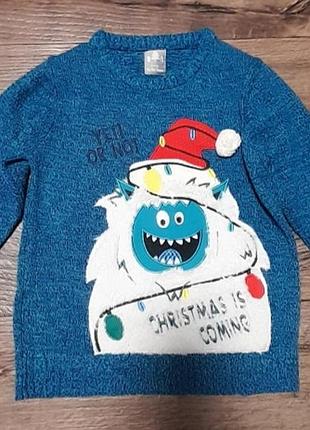 Свитшот, свитер праздничный, новогодний меланжевый бирюзово-синий george иэты на 8-9 лет