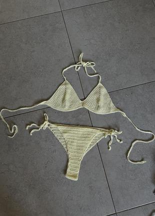 Вязаный купальник раздельный бикини желтый размер m-l