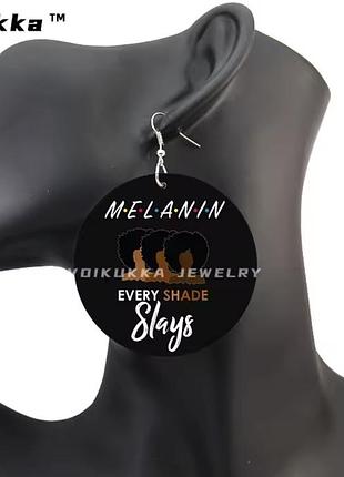 Деревянные круглые серьги voikukka "melanin every shade slays", 6 см