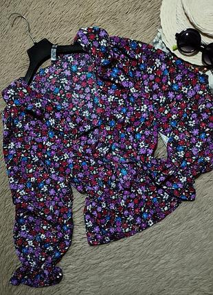 Красивый цветочный топ с рюшами и объемными рукавами/блузка/блуза